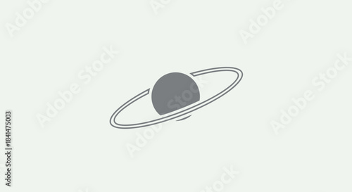 Minimalist graphic representation of a planet with rings orbiting a celestial body