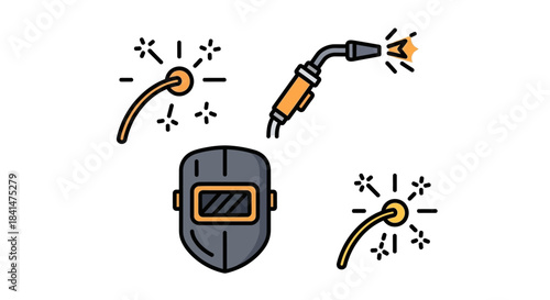 Welding Equipment and Sparks Illustration - Protective Gear and Welding Tools.
