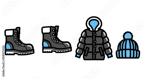 Winter Clothing Set - Boots, Puffer Jacket, and Beanie Illustration.