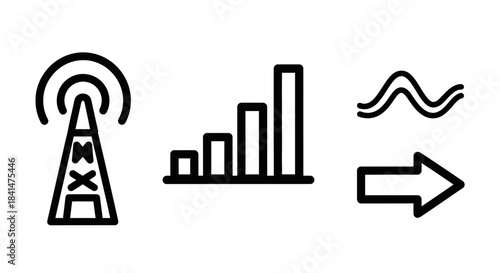 Wireless Communication Icons - Signal Strength, Transmission, and Direction.