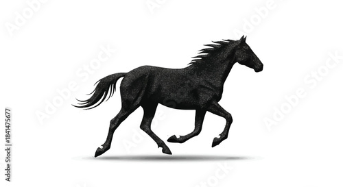 Powerful Black Horse Running at Full Speed, Full Body Isolated on White Background