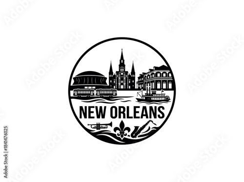 New Orleans city of United States skyline emblem with landmarks