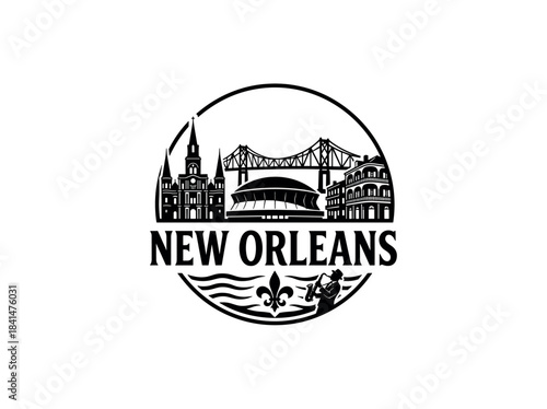 New Orleans city of United States skyline emblem with landmarks