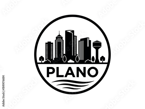Plano city of United States skyline emblem with landmarks