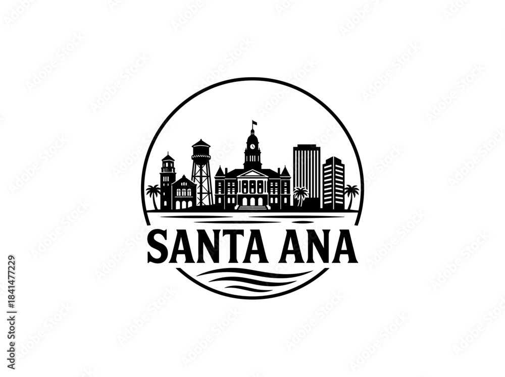 Fototapeta premium Santa Ana city of United States skyline emblem with landmarks