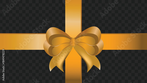 Golden gift ribbon and bow on a transparent background, perfect for festive designs and luxury packaging.