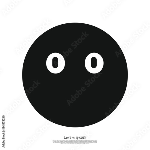 A stark black circle containing two white zero shapes resembling surprised or staring eyes