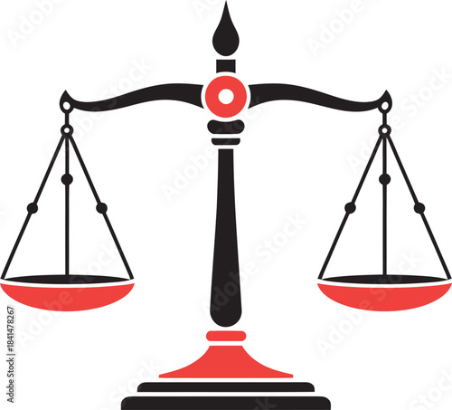 Classic scales of justice vector with red and black tones