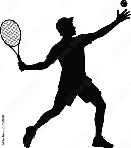 Silhouette of a tennis player in action serving a ball