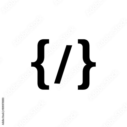 Bold black curly braces enclosing a forward slash, representing code or a web development symbol.