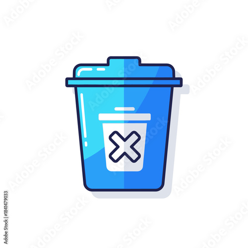 Bright Blue Trash Can Icon with White Delete Symbol, Clean Vector Design.