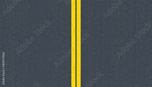 Asphalt surface with double yellow lines for directional guidance in planning, transportation, and progress presentations.