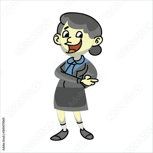 Friendly businesswoman pointing her finger to the side to show direction or an offer
