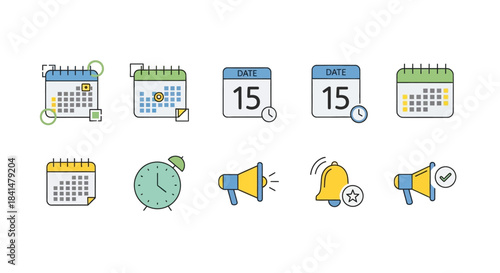 Calendar and Notification Icons for Time Management and Reminders.