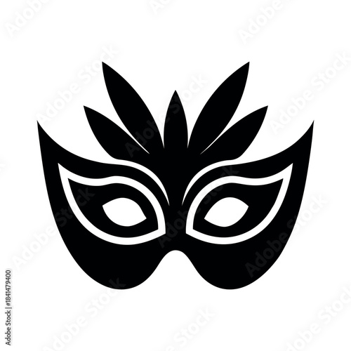 Party mask icon, minimal silhouette, clean white background.