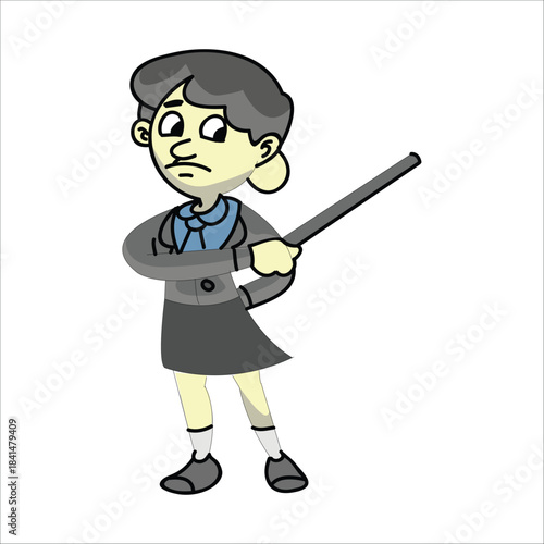 Serious businesswoman or teacher holding a pointer stick. Concept of strict presentation