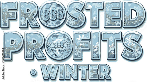 Frosted Profits Winter Holiday Text With Ice And Snow Design