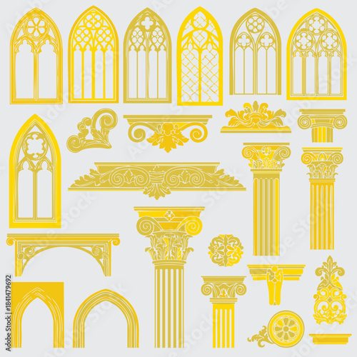 Architectural decorative shape, ornamental islamic geometric frames and borders with traditional arabesque motif 