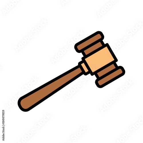 Cartoon Gavel - Wooden Judges Hammer with Brown Handle and Head.