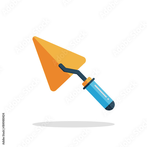 Cartoon Style Trowel - Orange Blade, Black Neck, Blue Handle, Construction Tool.