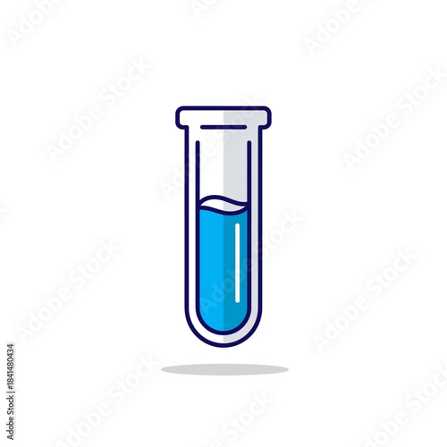 Cartoon test tube icon with blue liquid, purple highlights, and a bold outline.