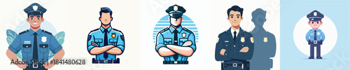 Handsome, Elegant and Confident Police Officer Vector Illustration