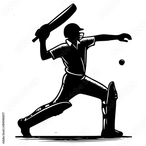Cricketer Batting Stance Silhouette – Vector Graphic