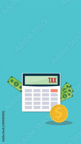 Calculator with money concept income tax calculation. Calculating income tax payment, business, finance and investment concept