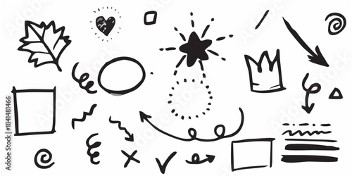 Hand drawn set of curly swish...