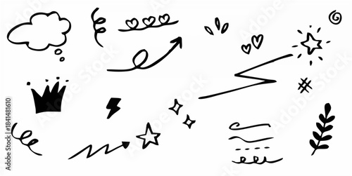 Hand drawn set of curly swish...