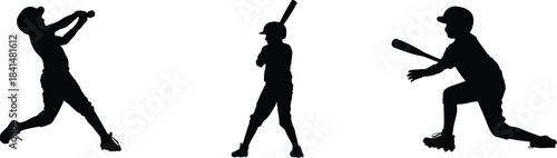 Baseball player silhouettes in action vector illustration, Dynamic baseball athlete silhouette design