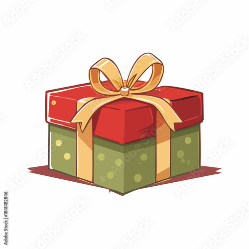 Festive Gift Box with Gold Ribbon Bow - Surprise Present.