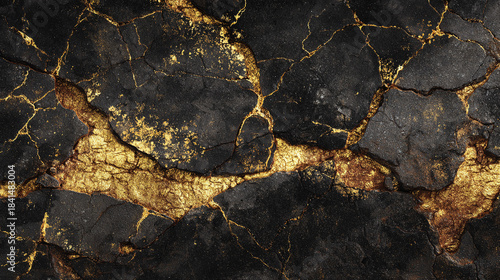 Cracked golden texture with intricate details. A close-up view of a cracked surface