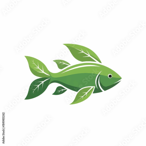 Green Fish with Leaf Fins and Tail EcoFriendly Design.