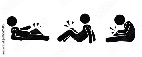 Knee Pain Icons – Vector Illustration of Person with Leg Injury and Joint Pain