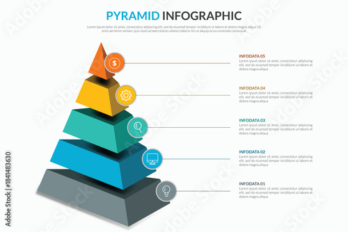 Business infographic pyramid with five steps presentation template vector illustration design