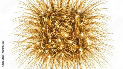 Golden fireworks burst against a white background celebratory display