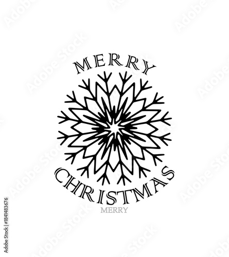 Large Snowflake with Curved Merry Christmas Text Above and Below