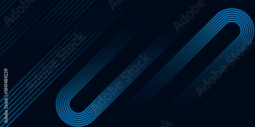 Abstract dark blue background with glowing blue geometric lines decoration. Modern curved diagonal lines pattern for cover, banner, brochure, presentation, certificate, and website. EPS. 4