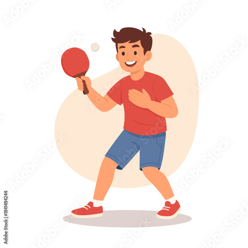cute boy kid playing table tennis. happy kid play train pingpong