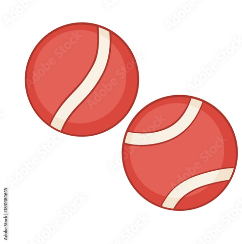 Two red rubber balls for dog games. Cartoon vector illustration of a pet toy isolated on white background.