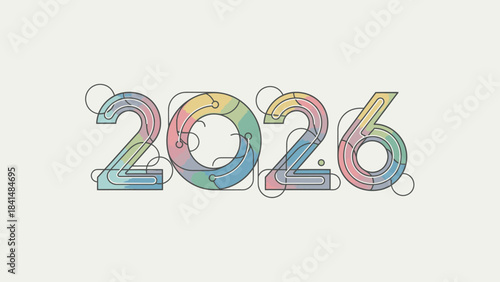 Colorful illustration of 2026 with a festive and modern design on a plain background, symbolizing Happy New Year 2026 and Christmas Dat celebrations.