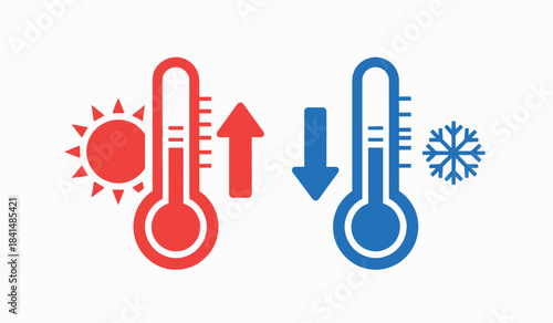 Hot and cold temperature illustration with thermometers