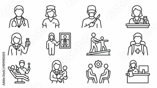 Isometric Medical Professionals Icon Set: Doctors, Nurses, Surgeons, Therapists - Healthcare Team for Presentations and Design Projects