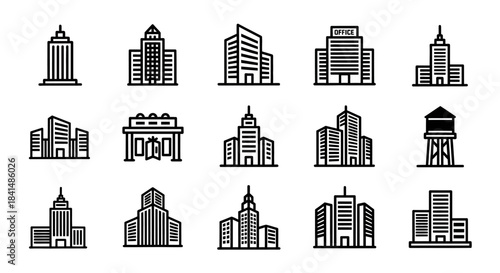Collection of Building Icons - A Variety of Architectural Styles.