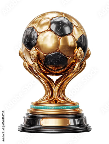 Golden football trophy isolated on white background