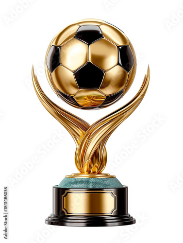 Golden football trophy isolated on white background