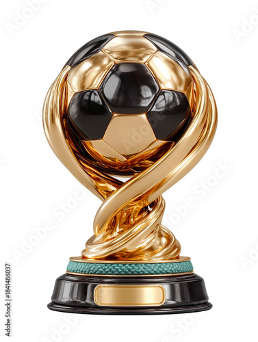 Golden football trophy isolated on white background