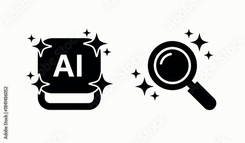 Artificial intelligence search icon with sparkling elements