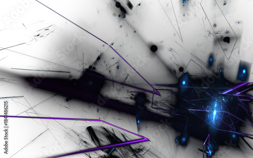 Futuristische dynamische Lichtstrahlen und geometrischen Formen in energievoll leuchtenden Farben, im digitalen Raum - Ausstrahlung von Energie und Bewegung, Technologie, Daten, Konzept, Wissenschaft